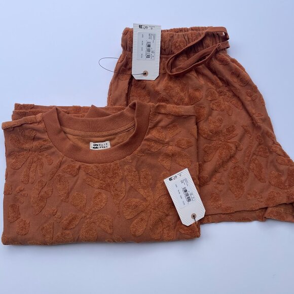 Billabong Loosen Up Set- Sweatshirt & Shorts | Size S/M | Burnt Orange/Toffee - Picture 12 of 12